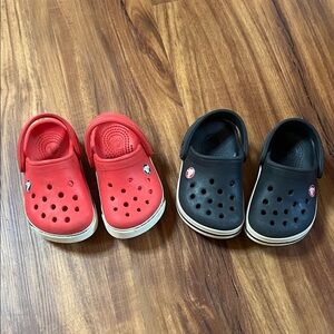 Red & Navy Crocs, size 4/5